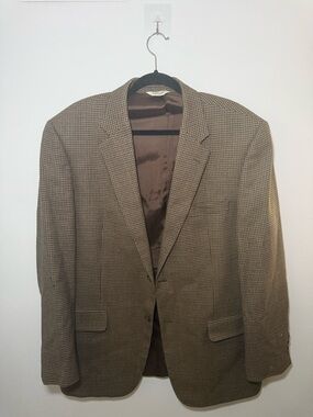 Joseph & Feiss 100% Lambswool Houndstooth Blazer Brown Beige 42 Regular (Large)